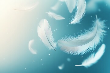 Canvas Print - white feather on blue background