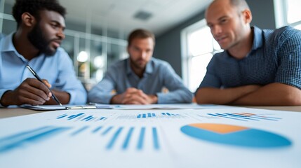 Aufkleber - Budget management meeting with a financial advisor in an office Stock Photo with side copy space