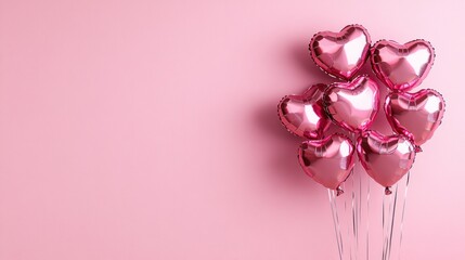 Canvas Print - Pink heart-shaped balloons on pink background. (1)