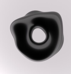 Aufkleber - Black liquid substance of oval shape with a hole in the middle on a white background. 3D illustration of a strange futuristic organic form.