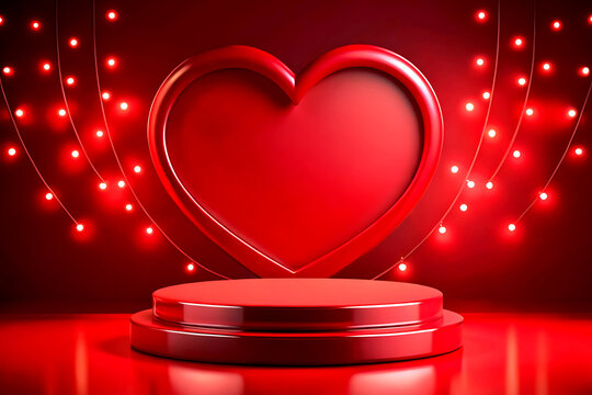 Valentines day background with red heart on podium. illustration