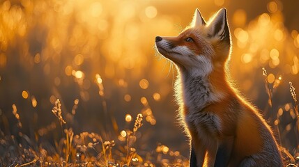 A young red fox basking in the warm sunlight of an early morning.