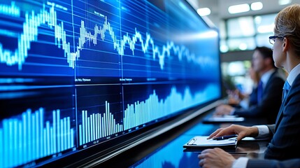 Poster - Wealth management session taking place in a modern meeting room Stock Photo with side copy space