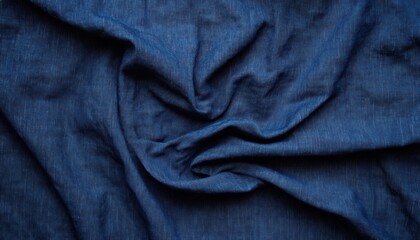 Poster - Close-up view of textured blue fabric, showcasing intricate folds and rich color for fashion or interior design.