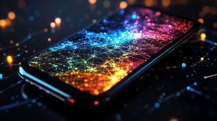 Poster - Smartphone displaying vibrant network connections.