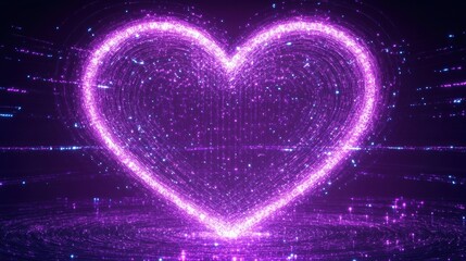 Wall Mural - A glowing purple heart created from vibrant light trails, symbolizing love, passion, and emotion in a digital art style.