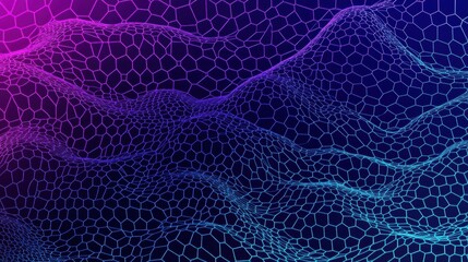 Poster - Abstract of a vibrant wave with a futuristic hexagonal pattern in shades of purple and blue.