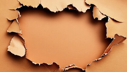 Poster - A close-up view of torn paper revealing a smooth brown surface beneath, ideal for backgrounds and creative designs.