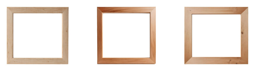 Set of various wooden frames isolated on transparent background, template