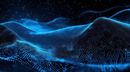 Poster - a mesmerizing abstract landscape of glowing digital waves against a starry background, evoking a sen