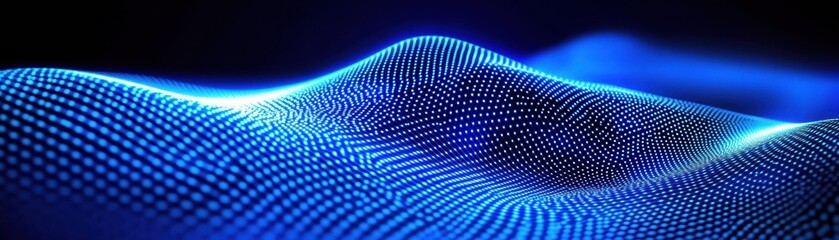Poster - abstract digital landscape with glowing blue dots creating waves, representing technology and modern