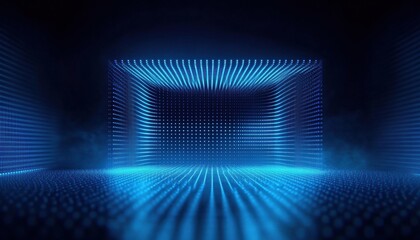 Poster - a futuristic digital space filled with glowing blue dots, creating a mesmerizing illusion of depth a
