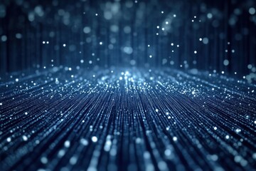 Poster - Abstract background with flowing particles creating a mesmerizing digital landscape of light and depth in blue tones.