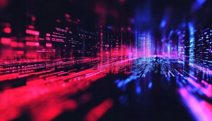Poster - Abstract digital landscape with vibrant colors and glowing lines, representing technology and connectivity in cyberspace.