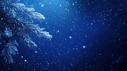 Poster - Captivating winter scene with falling snowflakes and a serene blue background, perfect for holiday-themed projects.