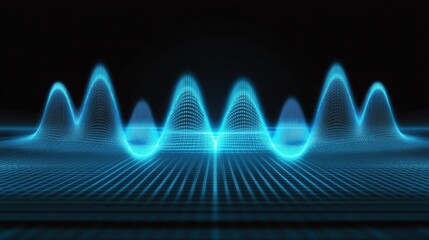 Poster - Abstract sound wave visualization in blue tones against a dark background, representing audio dynamics and frequency patterns.