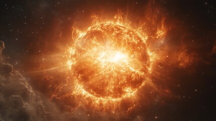 Wall Mural - Fiery star explodes in space; cosmic background.