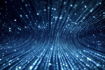 Poster - Abstract blue wave of light particles creating a sense of depth and motion in a digital space environment.