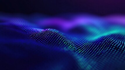 Poster - Abstract close-up of vibrant digital wave patterns illuminated in purple and green hues, creating a mesmerizing visual effect.