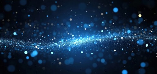 Poster - Abstract cosmic background featuring glittering particles in a blue gradient, ideal for digital design and atmosphere.