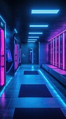 Poster - Futuristic Neon Lit Server Room Corridor