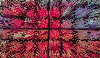 Poster -  Multiple intersecting lines arranged in a symmetrical order. Lines of different sizes and colors, which creates a sense of depth and dimensionality. Reminiscent of a kaleidoscope of colors.