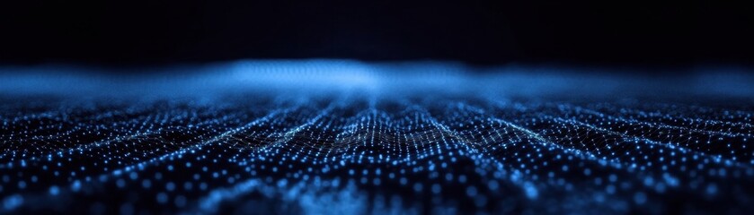 Poster - Abstract digital landscape with glowing blue particles creating a futuristic network or data visualization effect.
