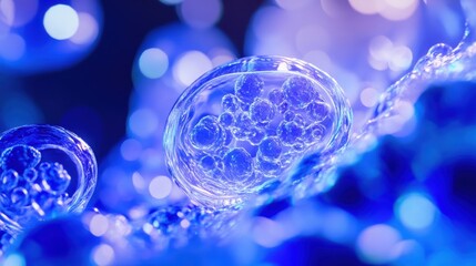 Poster - Abstract close-up of colorful bubbles with luminous reflections, creating a mesmerizing underwater effect.