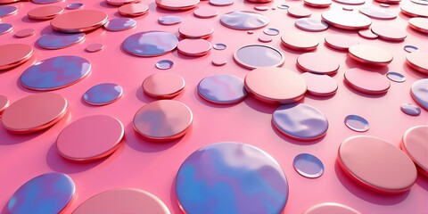 Poster - Abstract digital art with metal circles on pink background. For banners, posters, backgrounds. With copy space
