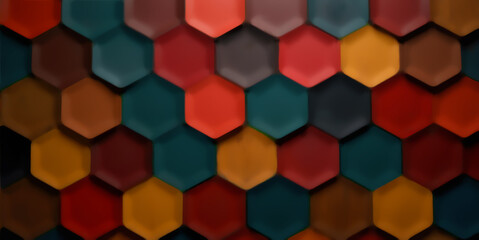 Poster - Colorful hexagon pattern with blur effect, creating dynamic abstract background. Perfect for modern design, offering vibrant, eye-catching visual.