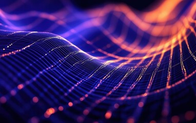 Poster - Vibrant abstract wave of glowing particles, creating an intriguing visual pattern of light and motion in a digital landscape.