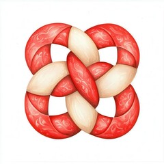 Poster - Happy Chinese New Year watercolor. Intricate red and white knot design with decorative patterns.