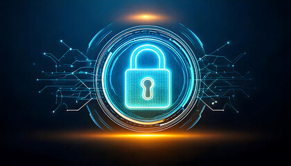 Poster - Stunning futuristic digital padlock graphic.  Perfect for cybersecurity, data protection, and technology concepts.  Use in websites, presentations, or app designs for a high-tech feel.
