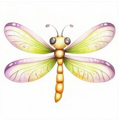 Poster - Happy Chinese New Year watercolor. Colorful dragonfly illustration with delicate wings and cartoonish features.