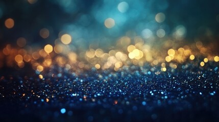 Canvas Print - A mesmerizing background featuring shimmering bokeh lights in a gradient of blue and gold, perfect for various designs.