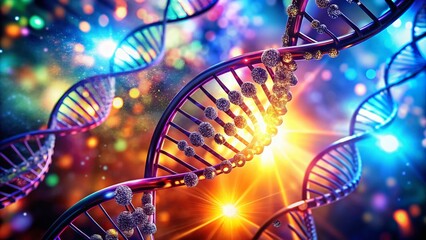 Aufkleber - Silhouette of DNA Strands Against a Glowing Science Background - Medical Research, Genetic Engineering, Biotechnology