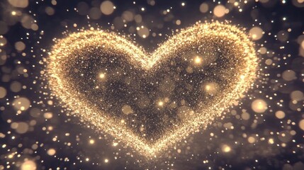 Poster - A shimmering golden heart shape formed by sparkling particles, creating an enchanting and romantic atmosphere.