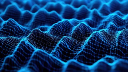 Poster - Abstract digital wave pattern with vibrant blue lines, creating a sense of depth and movement in a futuristic design.