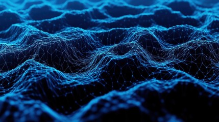 Poster - Abstract depiction of digital waves illuminated in blue, showcasing intricate lines and nodes in a futuristic design.