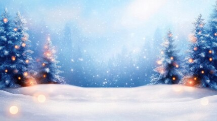 Poster - A serene winter landscape featuring snow-covered trees and softly falling snowflakes in a tranquil atmosphere.