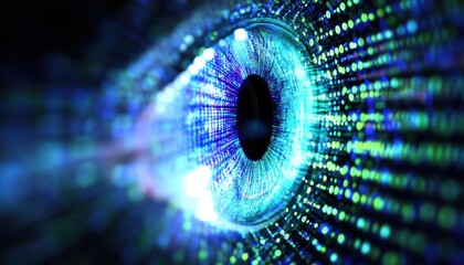 Poster - Close-up of an eye with vibrant colors and digital patterns, symbolizing technology and perception in the digital age.