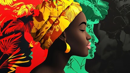 Wall Mural - Black History Month honors heritage culture civil rights and activism. Vibrant Abstract Portrait of a Woman with Colorful Headwrap