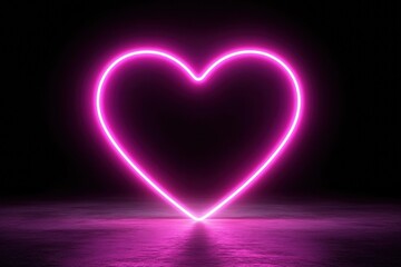 Poster - a glowing pink neon heart shape against a dark background, perfect for expressing love and affection