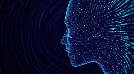 Poster - a futuristic digital silhouette with flowing particles, representing artificial intelligence and tec