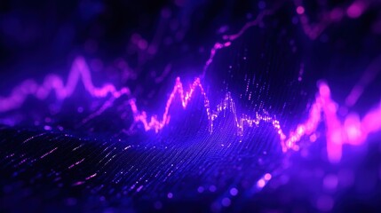 Poster - Abstract glowing wave pattern with vibrant purple hues, creating a dynamic visual effect suitable for backgrounds and designs.