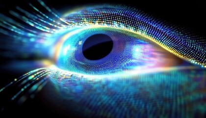 Poster - a close-up view of a digital eye, featuring vibrant colors and intricate patterns, symbolizing techn