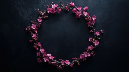 Wall Mural - Beautiful cherry blossom wreath on a dark background in springtime