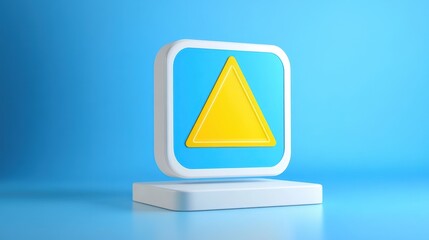 Poster - A vibrant yellow triangle icon displayed on a blue background, perfect for modern graphics and design projects.