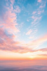 Poster - A serene sunset sky filled with pastel clouds, creating a tranquil atmosphere over the horizon. Perfect for relaxation themes.