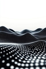 Poster - abstract landscape of flowing black and white dots creating a wave-like pattern, evoking modern digi